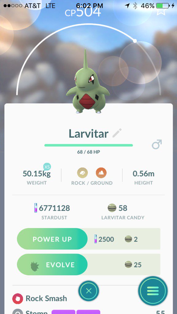 PokeminatorDad's tweet photo. Finally after 250 eggs hatch I get my first hatched #larvitar #pokemongo https://t.co/qWUnPLl0Ld