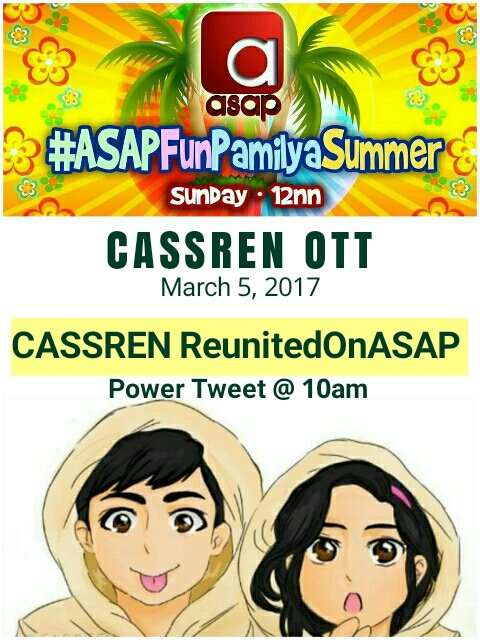 CassRenOfc's tweet photo. Hi guys! Pls help us pa trend po. Power tweet mayang 10am. Save drafts na! Thanks 😊😉
CASSREN ReunitedOnASAP https://t.co/i7fyDJa6HS