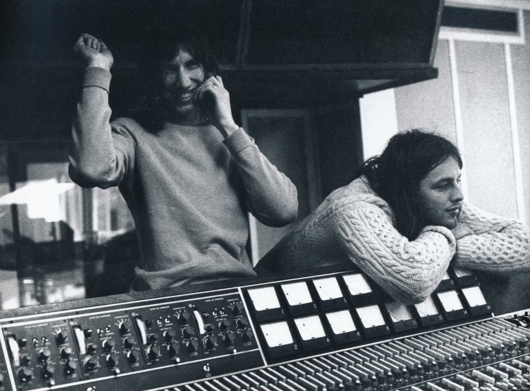 crockpics's tweet image. David Gilmour and Roger Waters in the studio, 1971