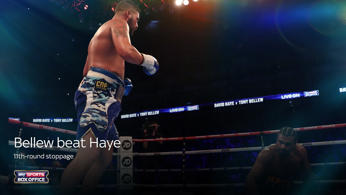 BREAKING: <a href="/TonyBellew/">Tony Bellew</a> beats @mrdavidhaye with a 11th-round stoppage on Sky Sports Box Office: skysports.tv/hxNb7s