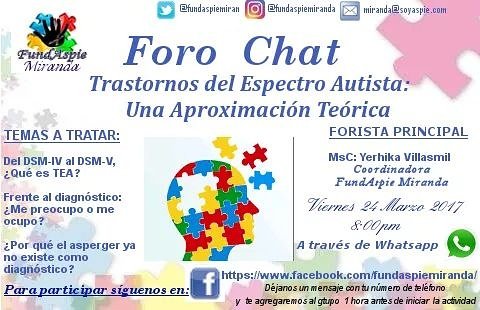 Están todos invitados. #HablaremosDeAutismo #HastaQueTodosSepan #FundAspie #Miranda #Marzo #Autismo #Foro #Chat #WhatsApp #Gratis