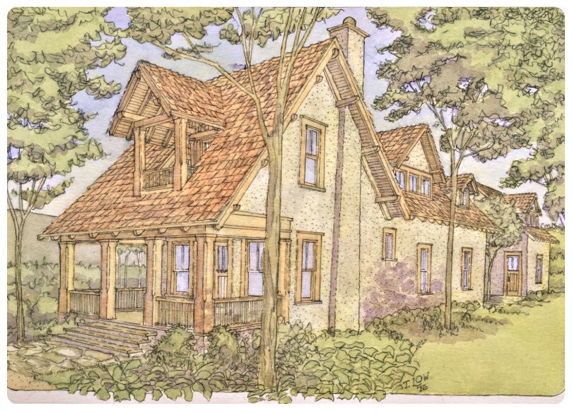 CivicByDesign's tweet photo. When watercoloring line drawings like this cottage designed for the #PocketCourtProject I never know how they will turn out until they do. https://t.co/zupHhOuPd1