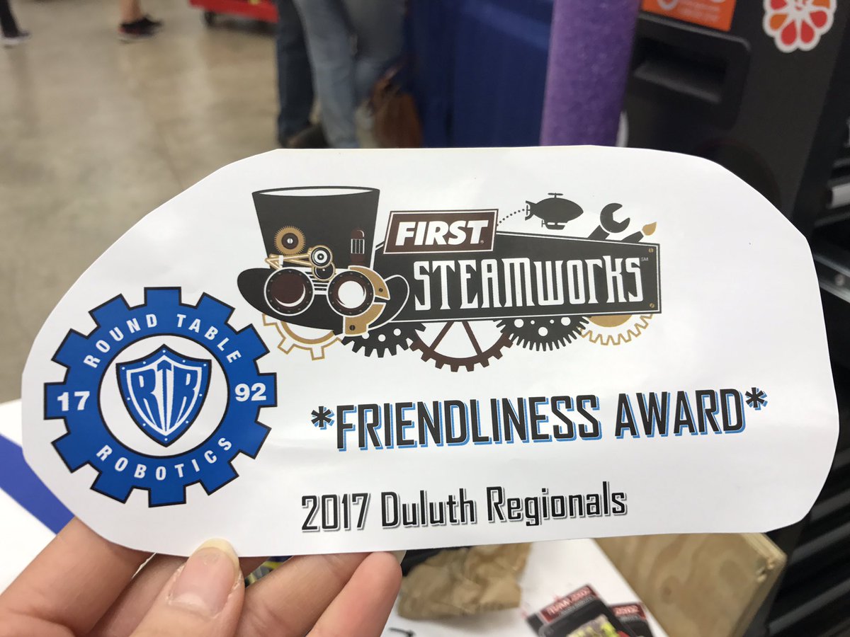 Thank you <a href="/FRC1792/">Round Table Robotics</a> so much for giving us your Friendliness award! You guys were great neighbors as well! #OMGRobots #FRC