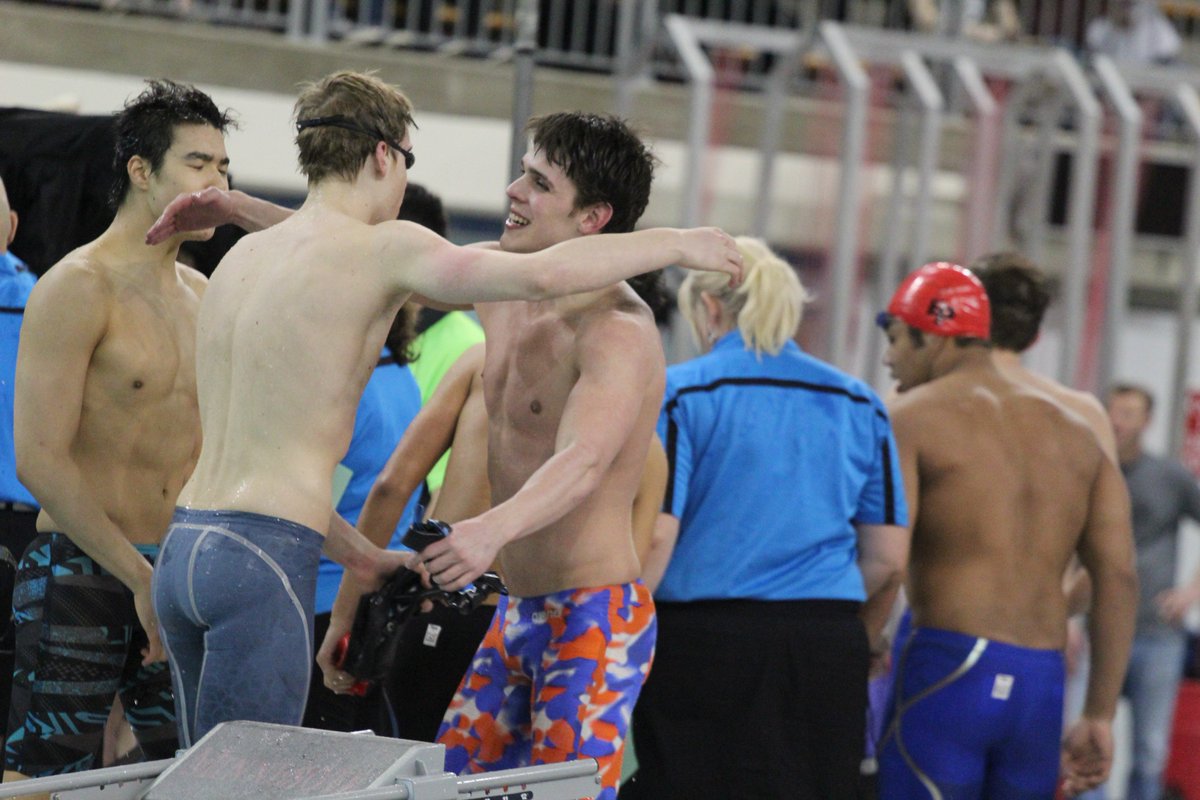 Brothers don't shake hands, brothers got to hug @TonkMenAquatics - 200 medley relay all-time meet record in 1:29.20