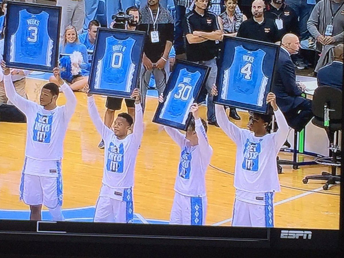 Senior night at UNC. Each player proudly announcing how high they learned to count during their 4 years in Chapel Hill.