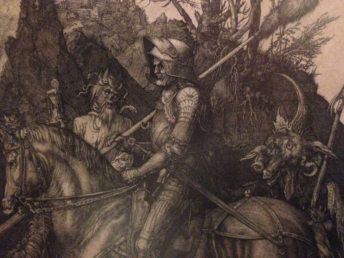 クラーナハ展ー500年後の誘惑 בטוויטר デューラーの続き 鎧を纏った騎士は 砂時計を持つ死と悪魔というふたりの不気味な従者をともない谷間の道を進んで行く 皆さんはどう解釈しますか