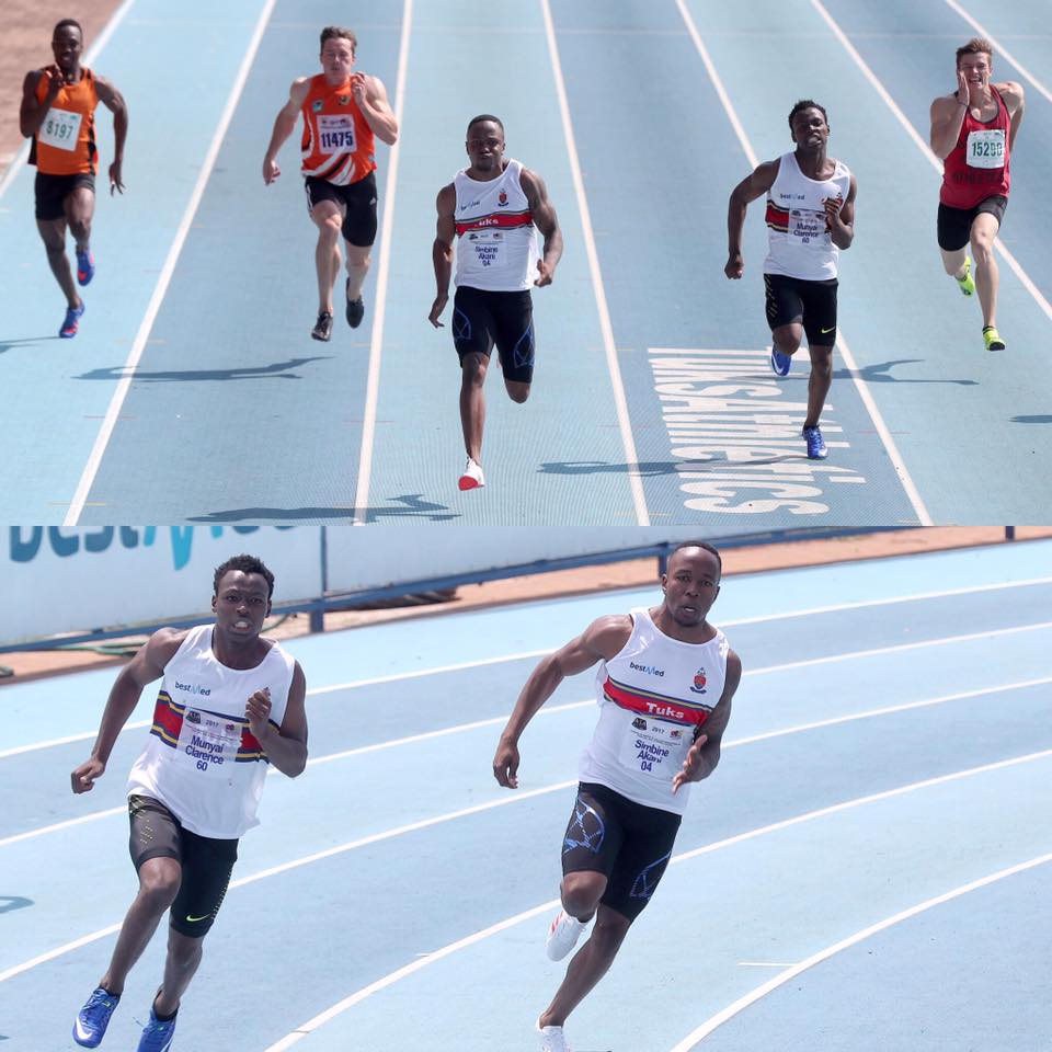 BlitzBokke's tweet photo. Amazing achievement @AkaniSimbine !

*  09.93 secs in 100m
*  19.95 secs in 200m

Onwards &amp; Upwards! https://t.co/k89kACe1sH