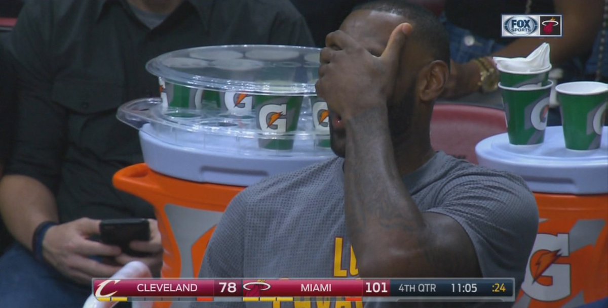CAN'T LOOK: LeBron covers eyes as he sits in Miami & Heat crush Cavs bit.ly/2m9WJQT https://t.co/IwMj94F4va