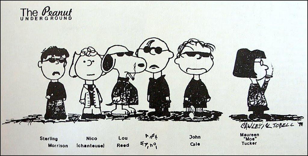 openculture's tweet photo. The Velvet Underground as Peanuts Characters: Snoopy Morphs Into Lou Reed, Charlie Brown Into Andy Warhol https://t.co/ANuJvz3Pii https://t.co/1sw2q5kO47