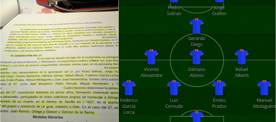 A3Noticias's tweet photo. Un estudiante se aprende la Generación del 27 como si fuera una alineación de un equipo de fútbol https://t.co/bCIIJbRMG4 https://t.co/GncsJkCZWA