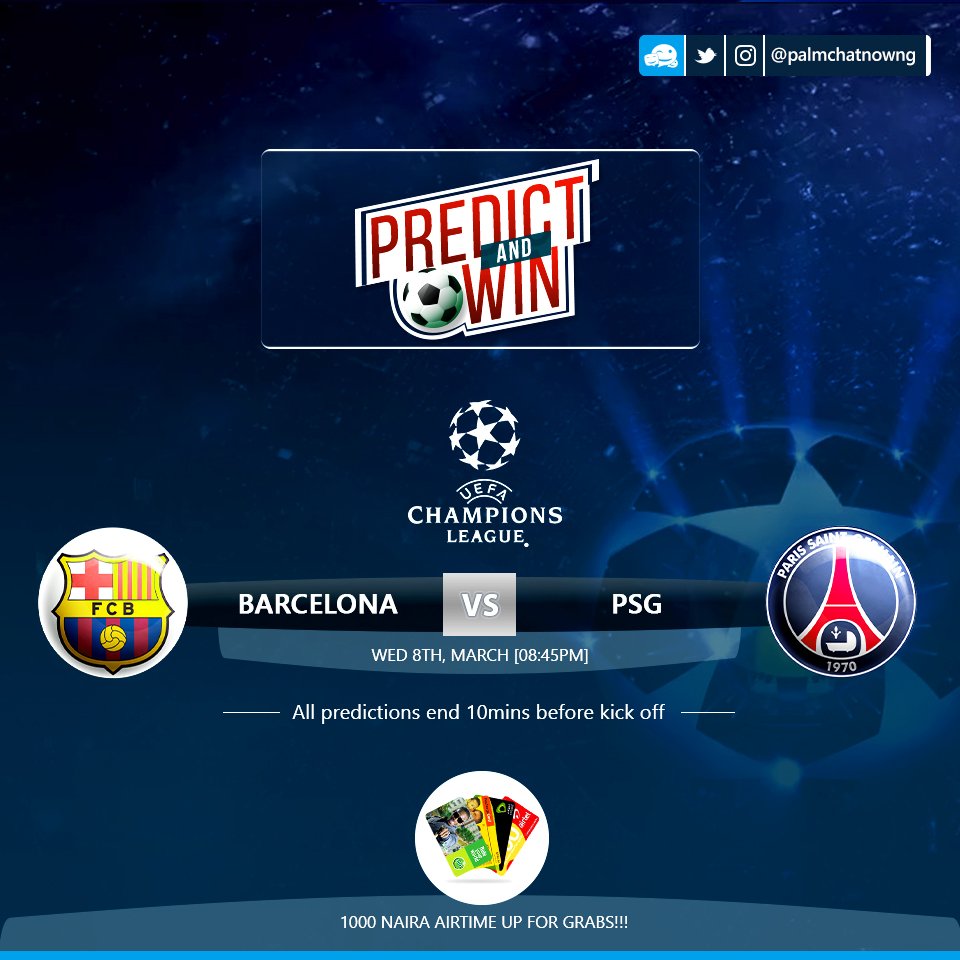 Predict&amp;Win #Palmchat <a href="/PalmchatNowNG/">Palmchat NOW NG</a>
1Predict score
2 Follow us &amp;Tag  3 friends
3 #Retweet post
 2 Random correct prediction win airtime.
