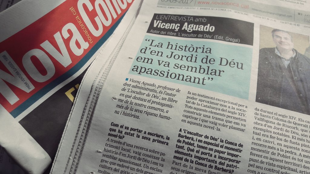 Vicenc_Aguado's tweet photo. Bon diumenge! Il.lusió recollir la premsa a #LEspluga i veure l'extensa entrevista sobre #lescultordedéu @editorialgregal. #NovaConca. https://t.co/MW8nDE7HZv