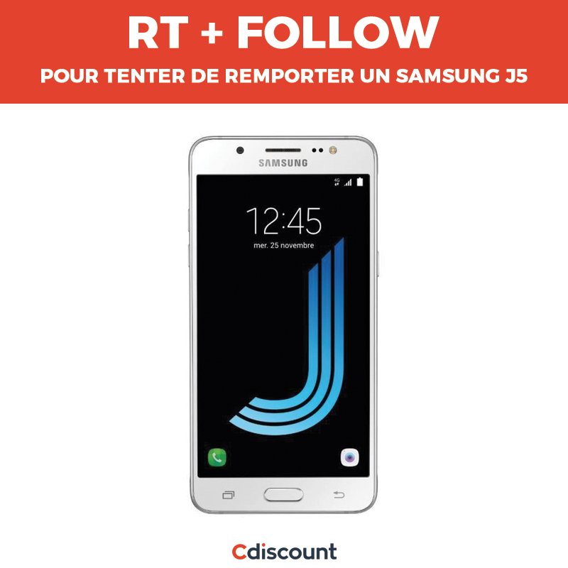 Cdiscount's tweet image. 🎁 #Concours

Un Samsung J5 à gagner 👉  bit.ly/Il-est-pour-moi !

Pour participer :
RT + Follow @Cdiscount