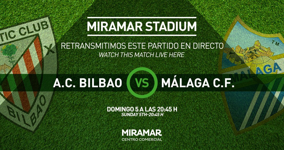 Miramar_CC's tweet photo. Hoy tenemos domingo de #fútbol con el AC Bilbao vs #MálagaCF, a las 20:45h. ¿Te vienes a verlo a #MiramarStadium? https://t.co/WkhlIKsp7A https://t.co/y3dp9ThH9L