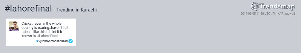 TrendsKarachi's tweet image. #lahorefinal is now trending in #Karachi

trendsmap.com/r/PK_KAR_xgqwqd