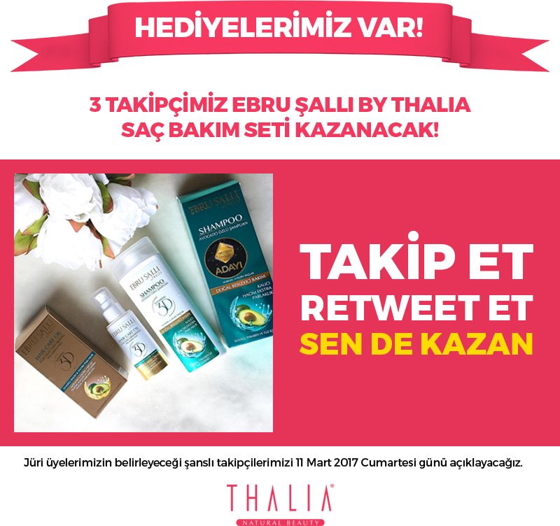 Bu tweetimizi RT eden 3 şanslı takipçimiz 8 Mart Dünya Kadınlar Günü Hediyelerimizi Kazanacak.
#ThaliaNaturalHediye