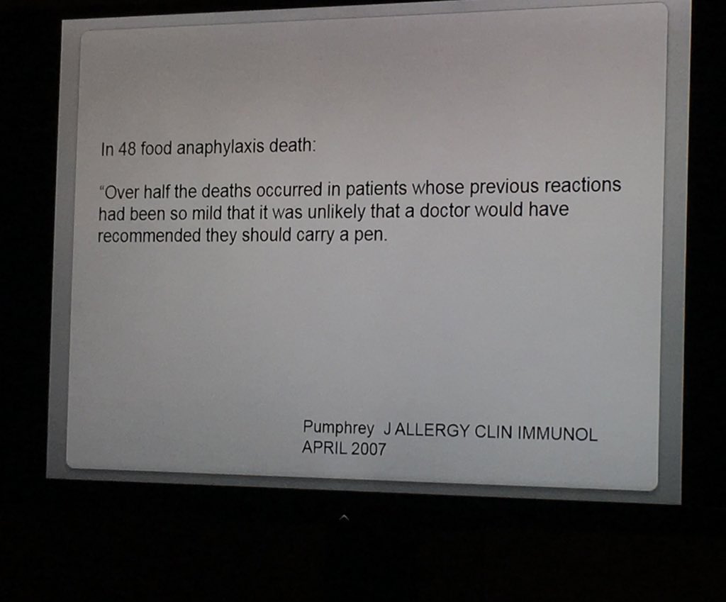 In 48 food anaphylaxis death, over half off them previous reactions were mild!! #AAAAI17 #anaphylaxis