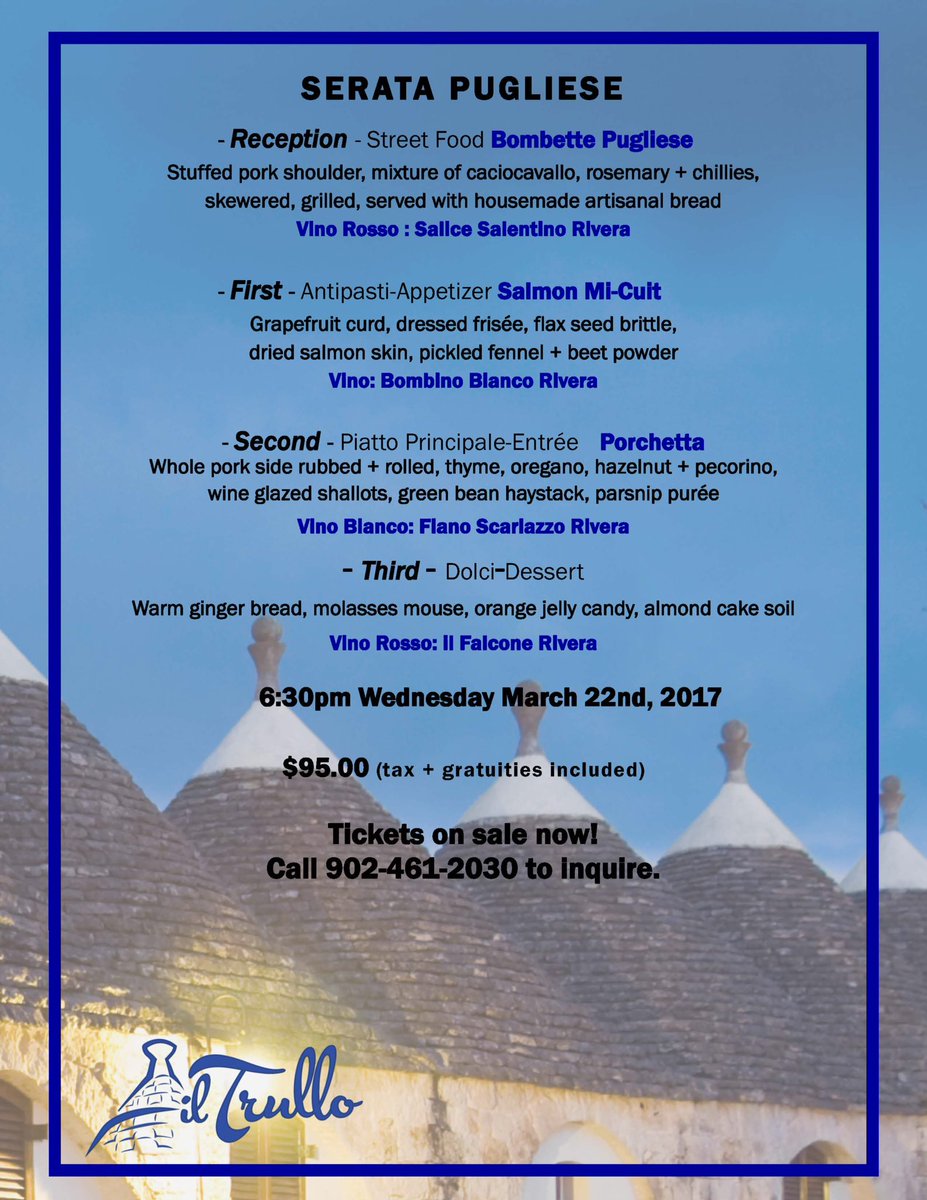 TrulloDartmouth's tweet photo. Get your tickets NOW! Seats are going fast! #winedinner #winesofpuglia #dartmouth #eatlocal https://t.co/WwfJ6u1d0a