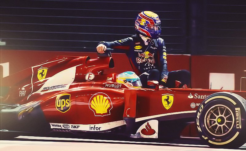 RincoSmits1969's tweet photo. Mark Webber - Red Bull Racing Renault 
Fernando Alonso - Ferrari https://t.co/S1KNmrIMBH
