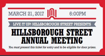 Join us at <a href="/hstreetkitchen/">H-Street Kitchen</a> for our Annual Meeting | March 21 | 6-9 pm Free and open to public! 
RSVP here: hillsboroughstreet.org/annualmeeting