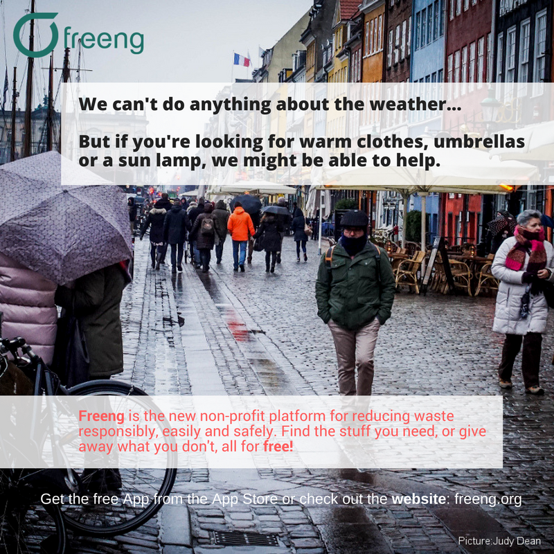 care2reuse's tweet photo. "There is no such thing as bad weather, only the wrong clothes" #Freeng #Reuse #Recycle #Denmark #Copenhagen #nonprofit #sustainability https://t.co/hrWKHJfkLl