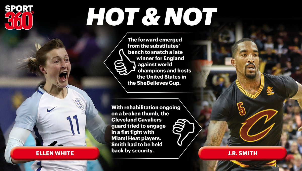 Sport360's tweet photo. Today's #HotAndNot:
🔥= @ellsbells89 of @England #Lionesses
❌ = #JRSmith of #Cavs https://t.co/SE52CTZAi6