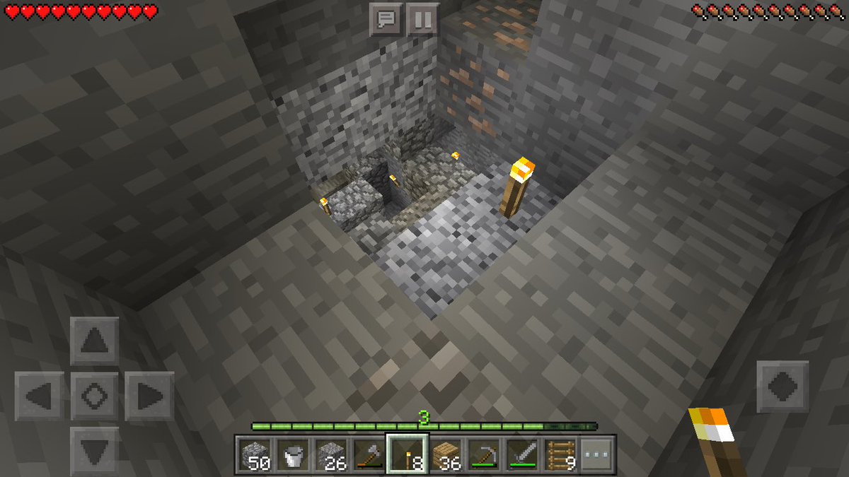 牙獅mizuマイクラpe垢 とりあえず状況確認のために仮拠点を作り 安全地域を確保 仮拠点から手の届く範囲に松明 をばら撒きました 設計ミスでゾンビと数回戦闘し 蜘蛛とも戦闘 ついに要塞が完成 松明がつき ゾンビの声に絶望しながらもなんとか生還