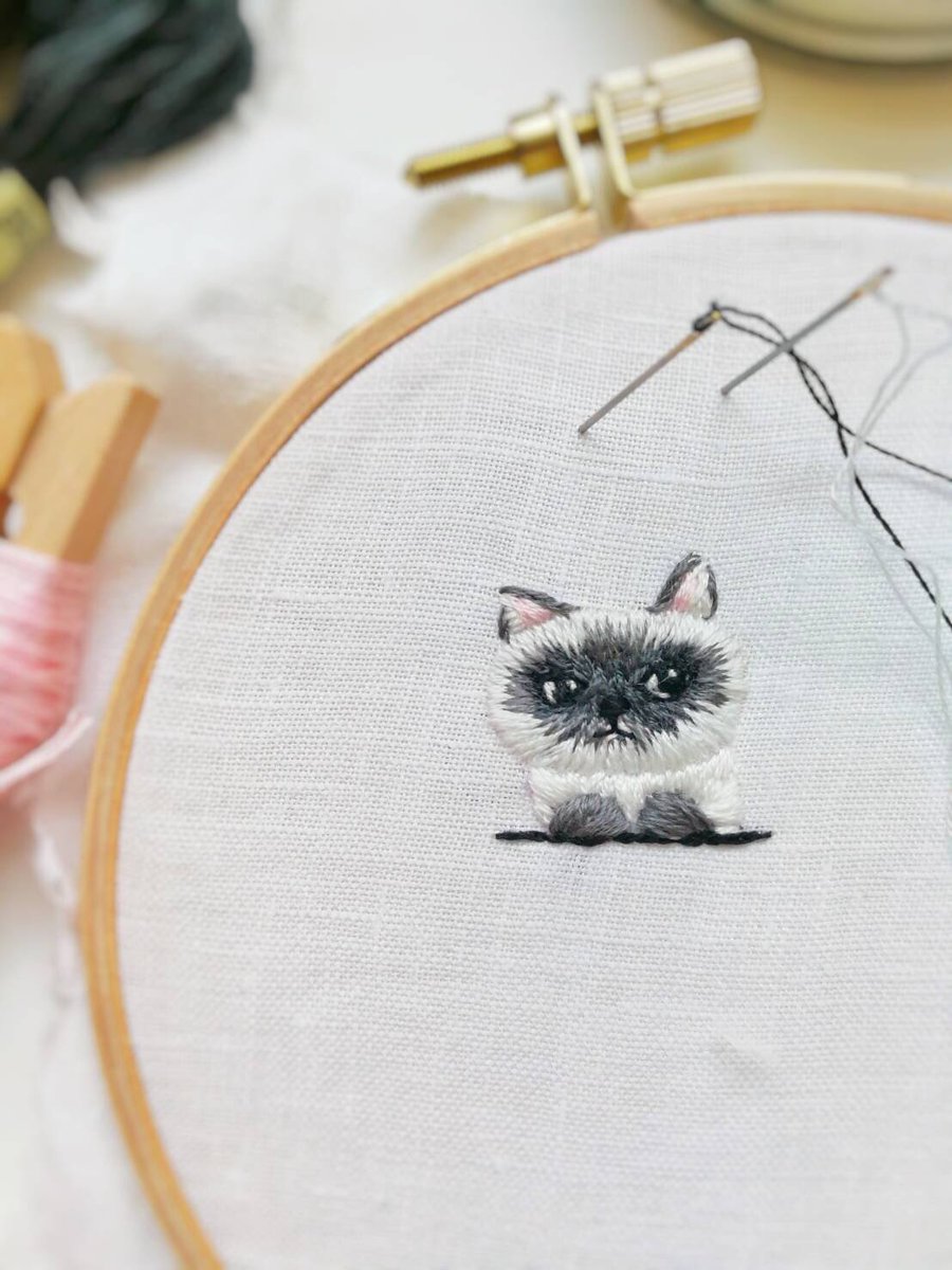 Polarnorthpole's tweet photo. ม๋าวววว 😳😳🐈🐟😸 #자수 #손자수 #手刺繍 #embroidery #handembroidery #ネコ #고양이 #cat #siamesecat #moondiamond https://t.co/3n7bX5phRV