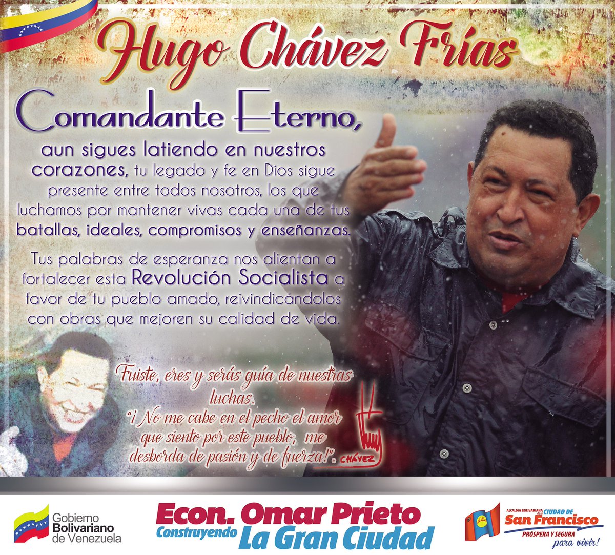 Omar_PrietoPSUV's tweet photo. Vivo en el corazón de nosotros, guía de nuestras luchas e inspiración de nuestro compromiso con la Patria Bolivariana #AquíAmamosAChávez https://t.co/y4M1UxPHp4
