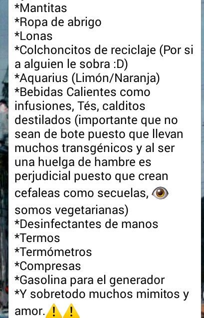 Vamos a hacer huelga de hambre en sol. Si nos traéis calditos, que no sean de bote, que llevan transgénicos y provocan cefaleas.