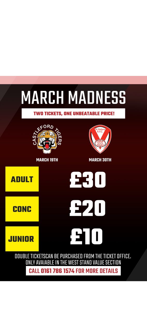 SalfordDevils's tweet photo. Two tickets for just £30! That's our March Madness offer! Call 0161 786 1574 now! #WeAreSalford https://t.co/5vjeCbSfcM