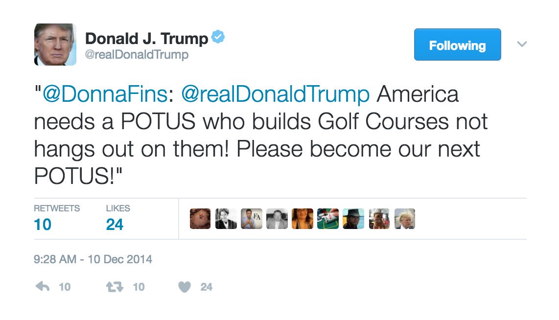 Trump today made his 8th trip to the golf course in 6 weeks as president.

Here are his previous tweets about presidents and golf: