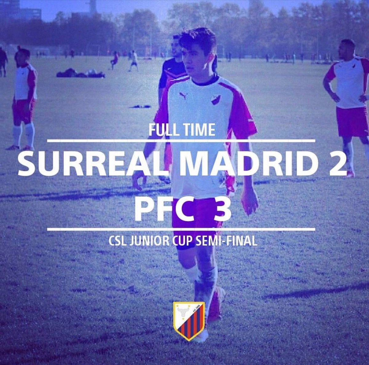 PFC are through to the Junior Cup final after a thrilling 3-2 win, going into extra time. Gls; Burgin, DePeazer, Blair. MotM: Burgin