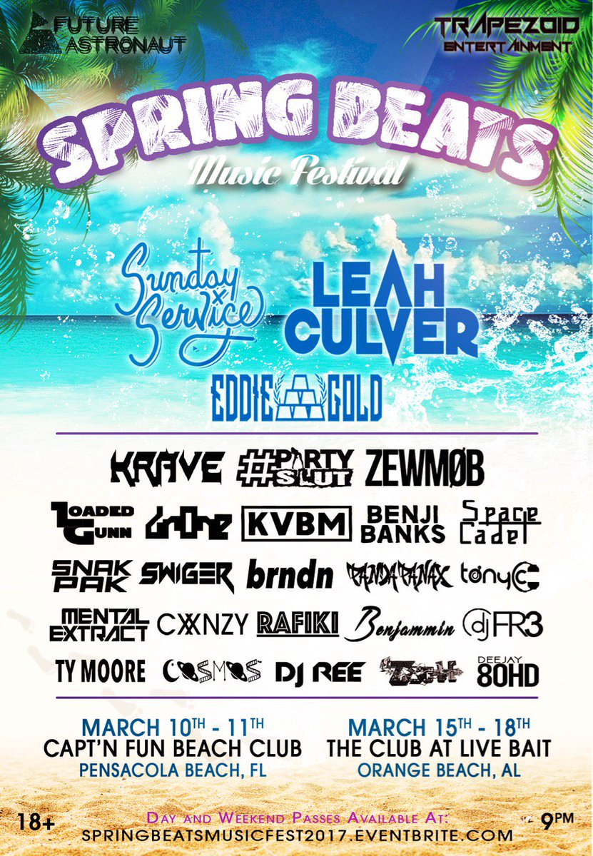 FACdreams's tweet photo. Two weekends full of #SpringBeats Catch us at Capt'n Fun's March 10th & 11th, and Live Bait March 15th-18th. https://t.co/DwZOZ83jX0