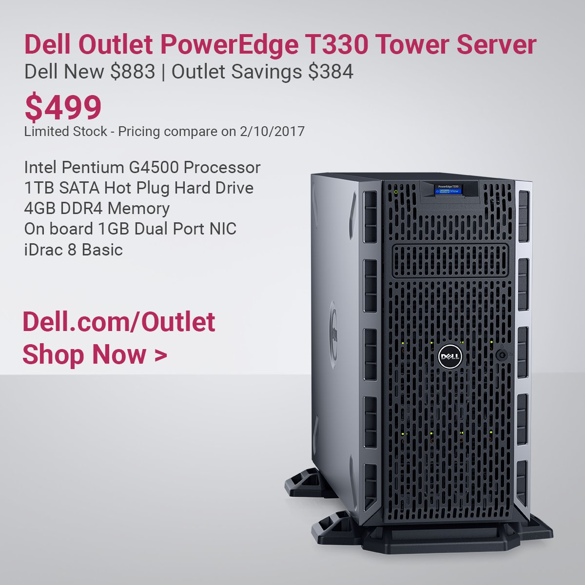 DellOutlet's tweet image. #DellOutlet #PowerEdge T330 #TowerServer -Starting at $499! Shop Now&amp;gt; dell.to/2lYLhYq
