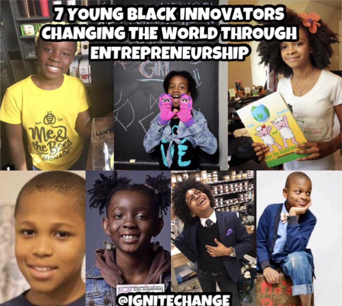 IgniteChangeCo's tweet photo. 7 young black entrepreneurs creating products for the world that are sustainable &amp; give back to their communities 🔥 https://t.co/E1EPmy3Fdu