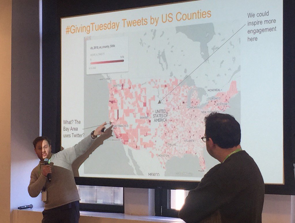 GivingTuesday's tweet photo. Fun with maps & #GivingTuesday Twitter data. Inspired by the wisdom and creativity of these #DataDivers! https://t.co/phfzzMb06I