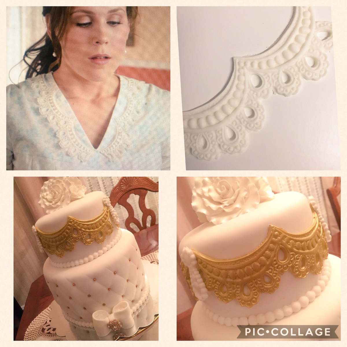 jerseyswifty13's tweet photo. I knew the lace on the cake I made this weekend looked familiar...@erinkrakow don't you think so?  #hearties @hallmarkchannel https://t.co/oU9dIL7rrh