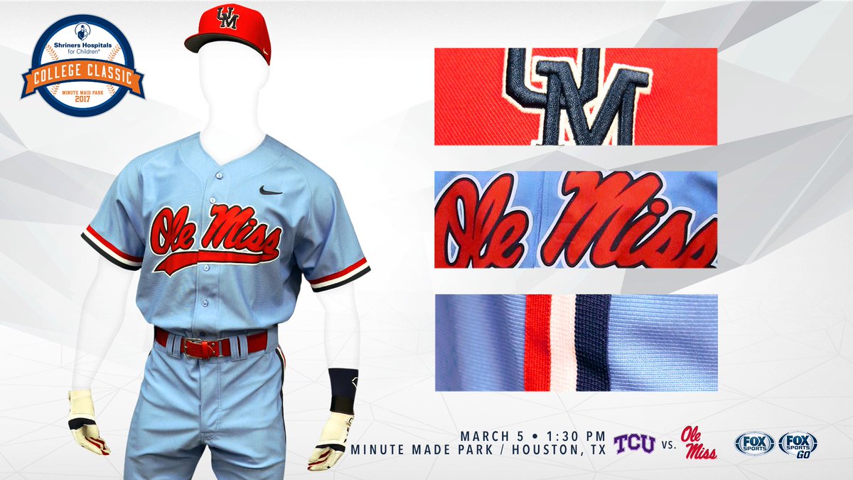 OleMissBSB's tweet photo. #RebsThreads vs. @TCU_Baseball 1:30 PM in Houston at Minute Made Park. Listen on the @OleMissSports App!
#HottyToddy #PowderBlueSunday https://t.co/3xLnf5cIaU