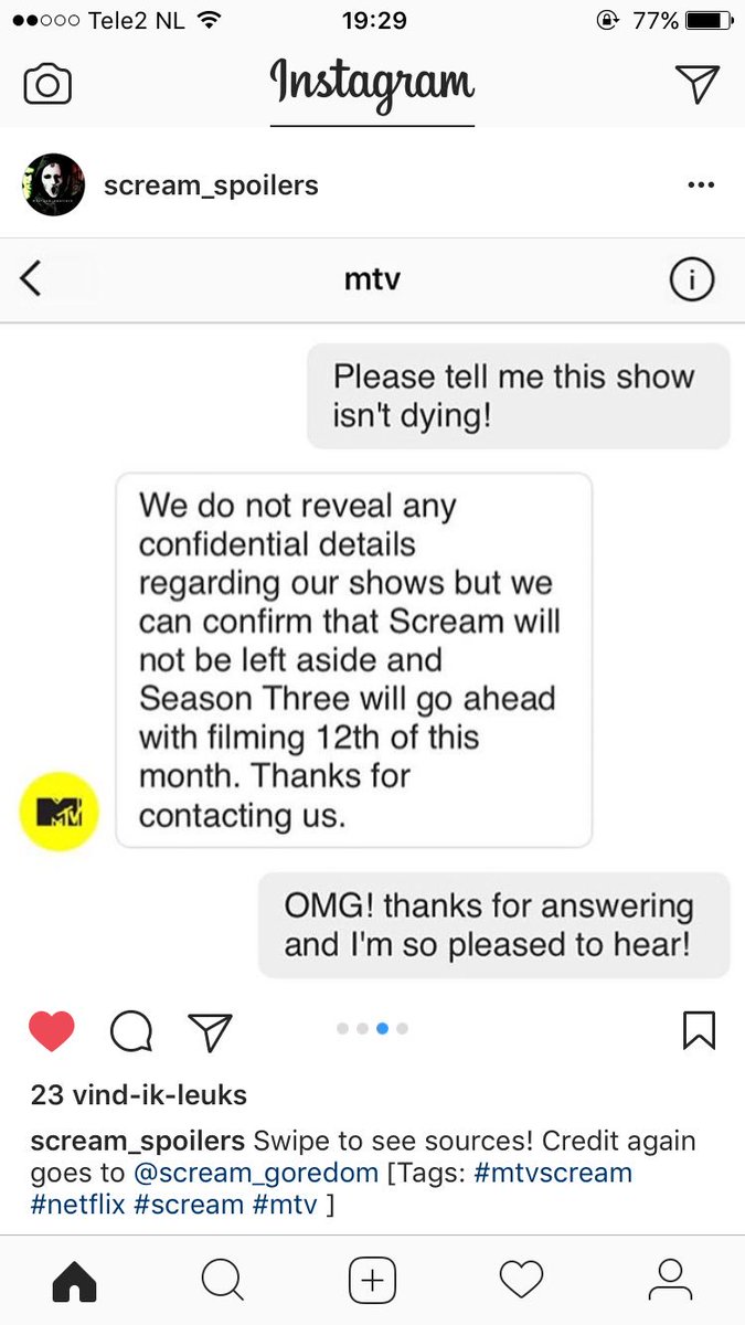 According to a source, filming starts on the 12th of March, one week left. #MTVScream