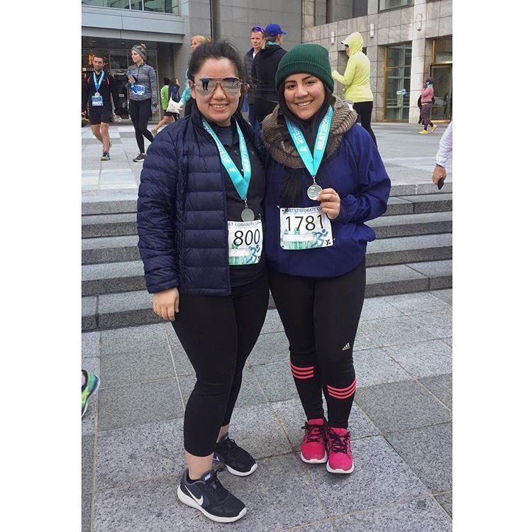Collective Sister Kim Frez and Sister Laida Alarcon (Beta Lambda, SPR 13) at yesterday's BB&amp;T Corporate Cup 5k! 🏃‍♀️🏃‍♀️ #UNCCBetas