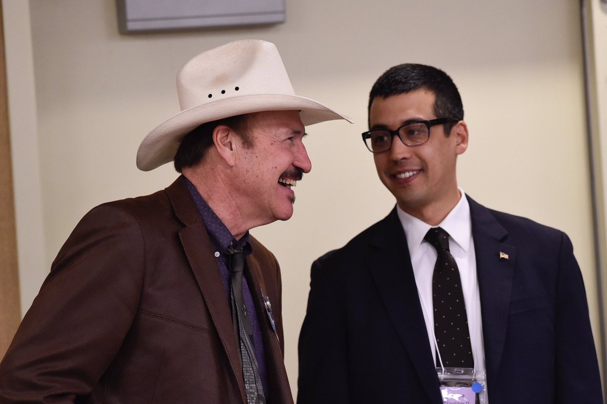 Candidates <a href="/RobQuist1/">Rob Quist</a> and <a href="/danwest2017/">Dan West</a> during break at <a href="/MTDems/">Montana Democratic Party</a> convention in Helena | #mtnews #mtpol #mtelec