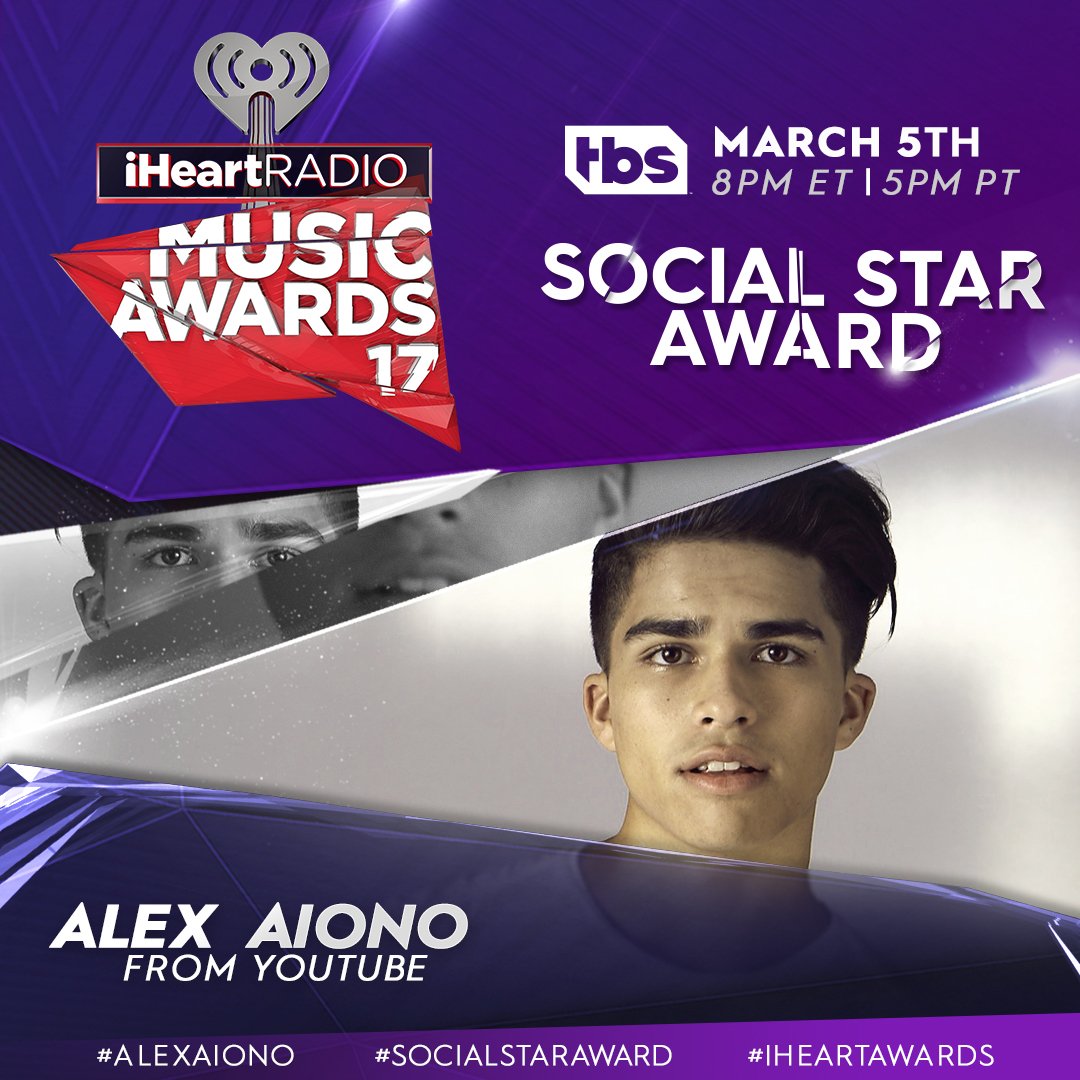 iHeartRadio's tweet image. RT or tweet with the hashtags to vote for #AlexAiono to win #SocialStarAward at our #iHeartAwards 🏆 Voting ends TODAY!