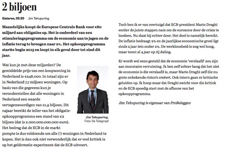 RuudStarreveld's tweet photo. Is Mario Draghi verslaafd aan monetaire verruiming? Lees de column van collega @JimTehupuring in De Telegraaf (4 maart 2017). https://t.co/FIx2CqrdJb