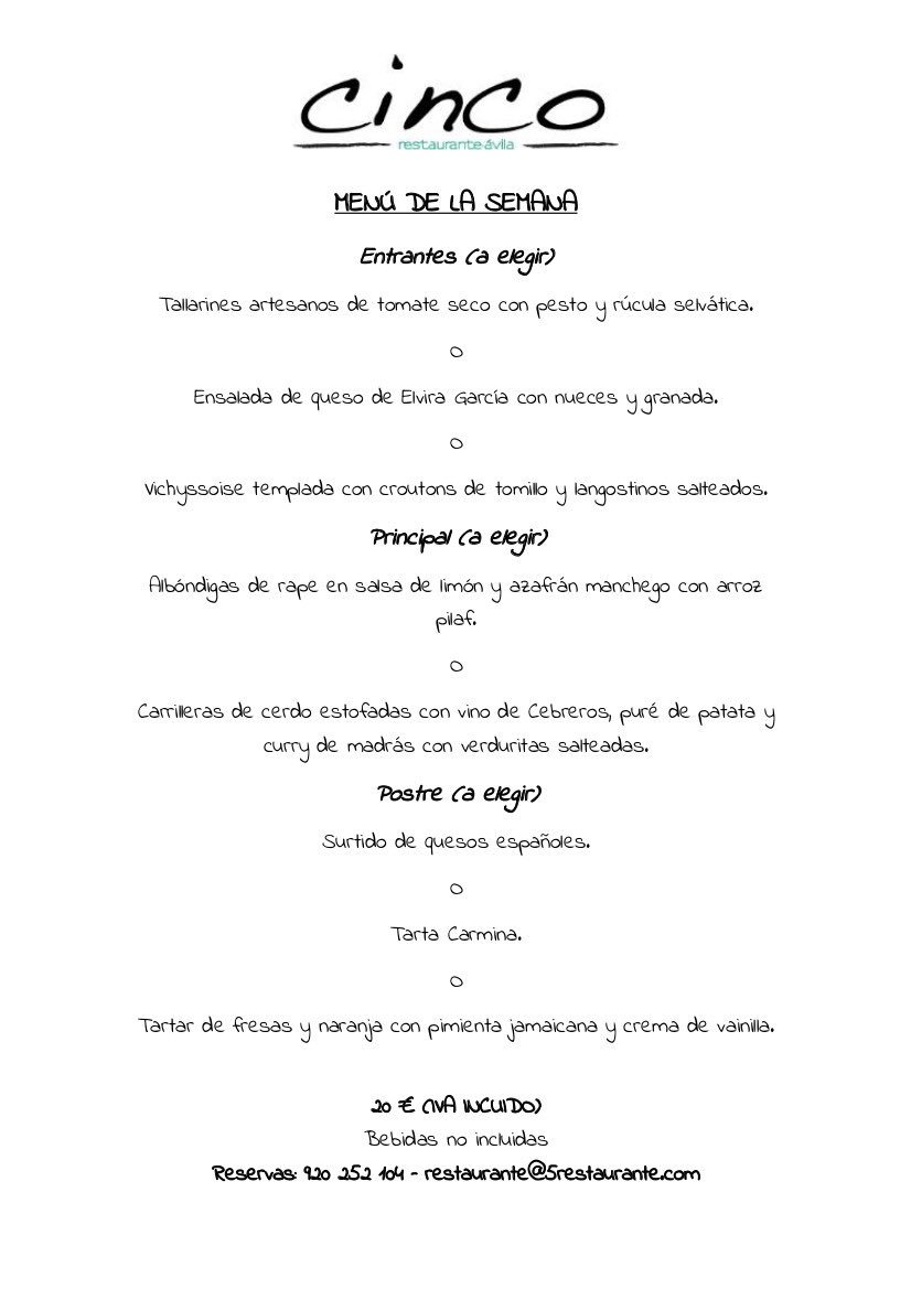 PedroGonMa's tweet photo. Cambiamos de horarios, abrimos los lunes a mediodía e incorporamos menú para las comidas de la semana #Menúdelasemana #Gastronomía #Ávila https://t.co/I42BlsimWZ