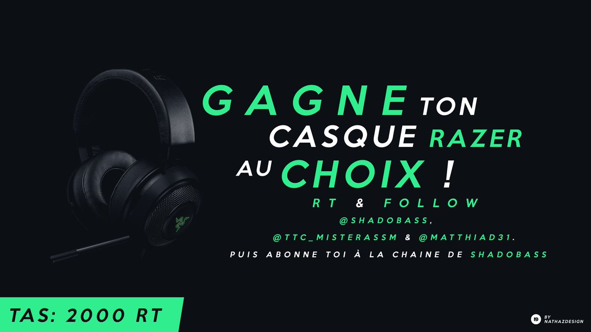 Shadobass's tweet image. ➡️ #ConcourRazer ⬅️

🔸#RT &amp;amp; #Follow

▫@TTC_MisterAssm
▪️@Shadobass
▫@matthiad31

🔸Abonne toi: youtube.com/channel/UCt3RT… …

TAS: 2 000 #RT 🎧