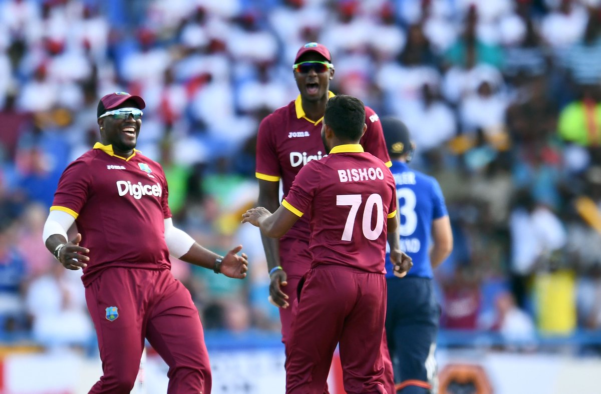 ICC's tweet photo. Root &amp; Woakes orchestrate a brilliant run chase as England seal the Series by a 4 wicket win in the 2nd #WIvEng ODI: https://t.co/gPbukgTWAp https://t.co/Gb00UzCYiH
