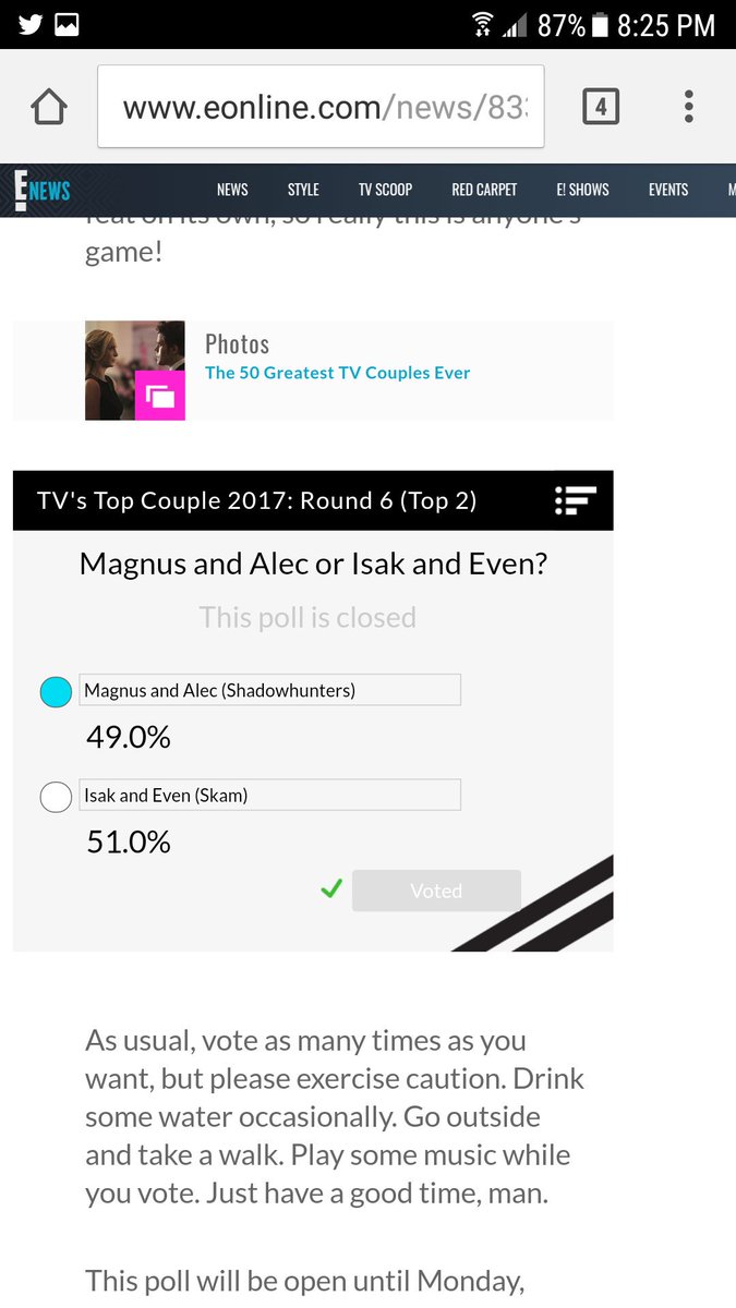 fairiesjikook's tweet photo. Keep voting angels!!!!!! We can do this!!!! #Malec make sure you request desktop site #MalecPowerVote #VoteForMalec 🏹🔮👬💕➰ https://t.co/Gdn3vjDyKU