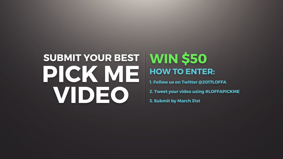 2017LOFFA's tweet photo. 😂😱💸
Want to win $50? Enter into the best “Pick Me” Video Contest hosted by LOFFA!

The funniest / most impressive videos will be considered! https://t.co/aSzJnTOFEa