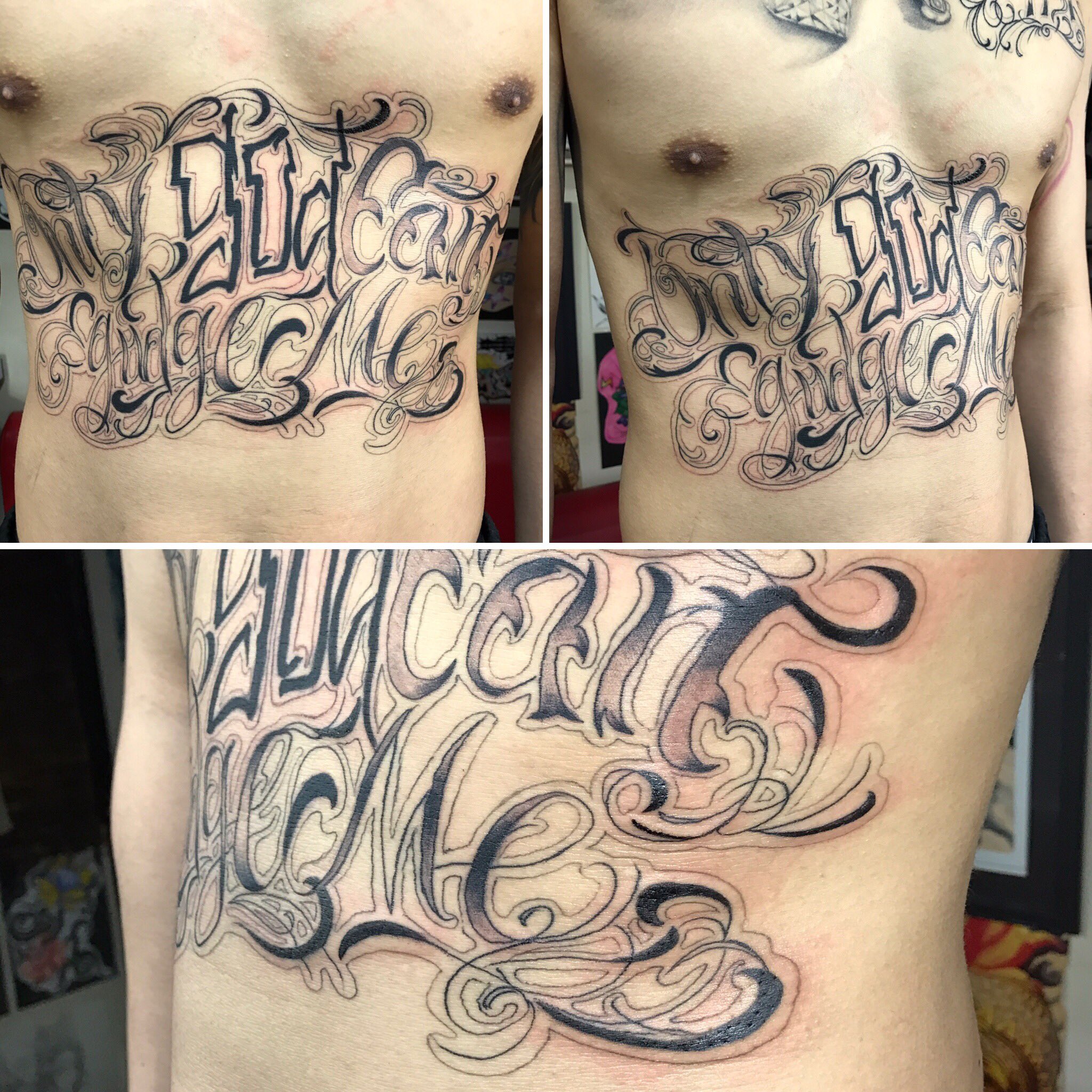 2face Tattoo Studio 腹部にフリーハンドでスクリプトを彫りました 下書きの様子から 刺青 タトゥー Tattoo 文字 スクリプト Scripttattoo ブラックアンドグレー 千葉 木更津 聖針 2facetattoo